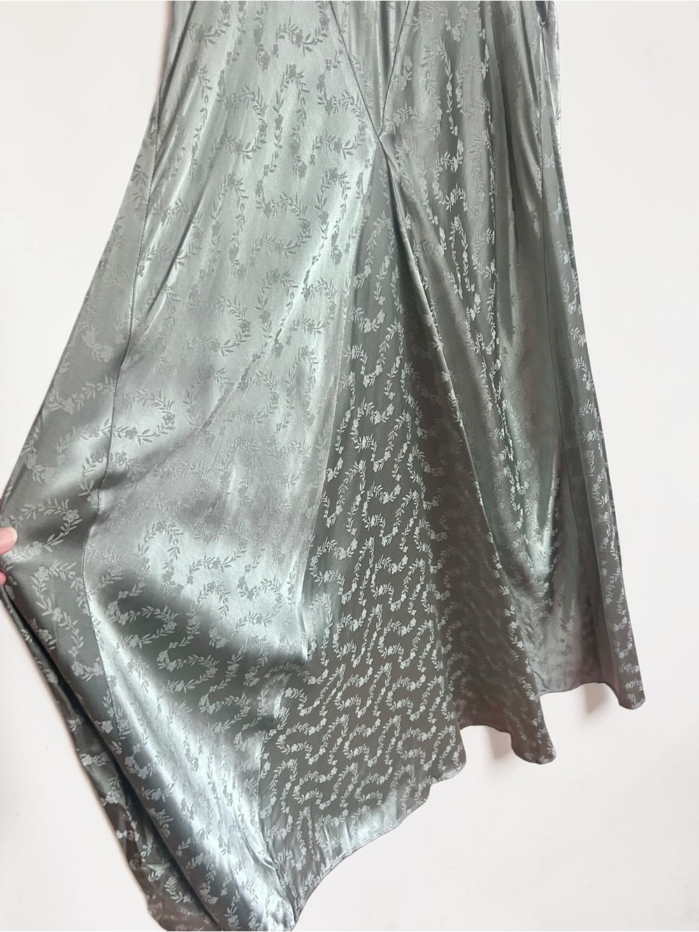DOEN Ginette Paneled Floral Jacquard Satin Midi Dress Sz Medium Dusty Jade Green - Picture 8 of 13